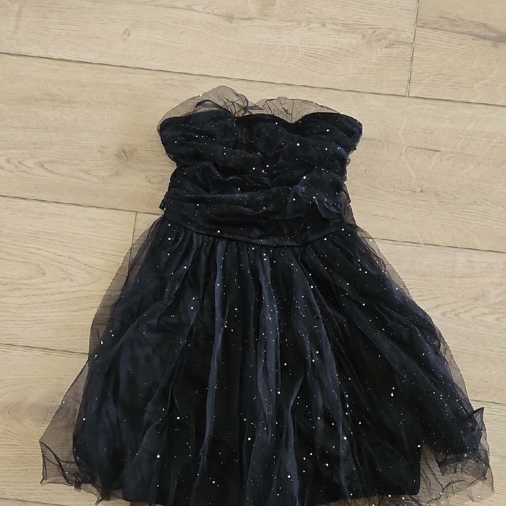 Girls' Sparkle Strapless Tulle Party Dress - Black